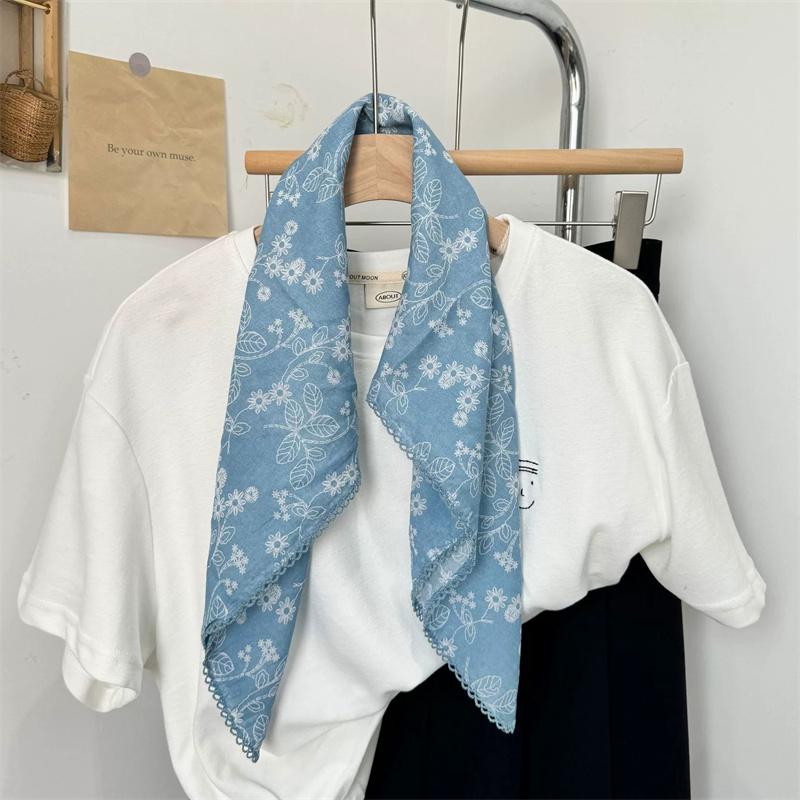 Vintage Square Floral Scarf Small Shawl Headscarf Korean Style Neck Protection Scarf