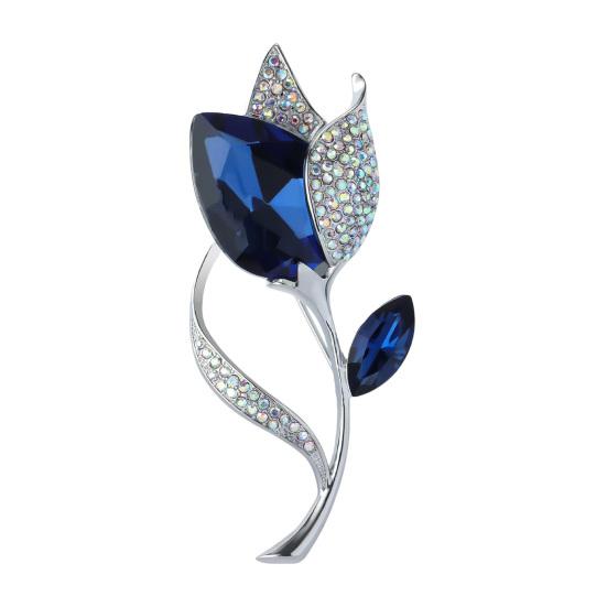 Women Brooch High-Gloss Rhinestone Inlay Sparkling Tulip Design Lapel Pin Non-Slip Buckle Scarf Badge Clothing Bags Accessories