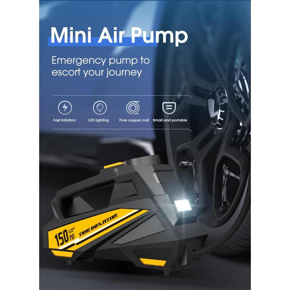 Przenośna pompka do opon 150 PSI ze światłem LED - Cyfrowa pompa kompresora powietrza do samochodu, motocykla, roweru - Półautomatyczna, trwały materiał ABS
