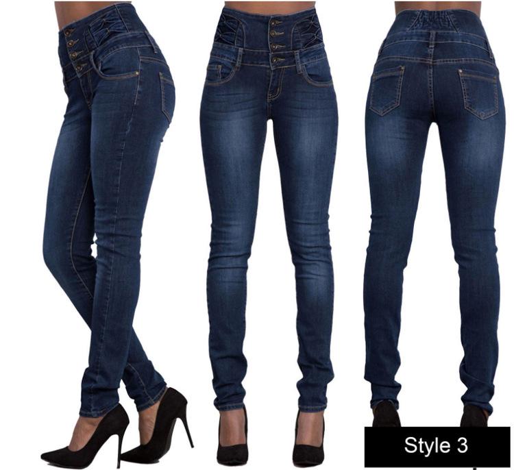 Damen Denim Skinny Ripped Hose Hohe Taille Stretch Jeans Lange Bleistifthose