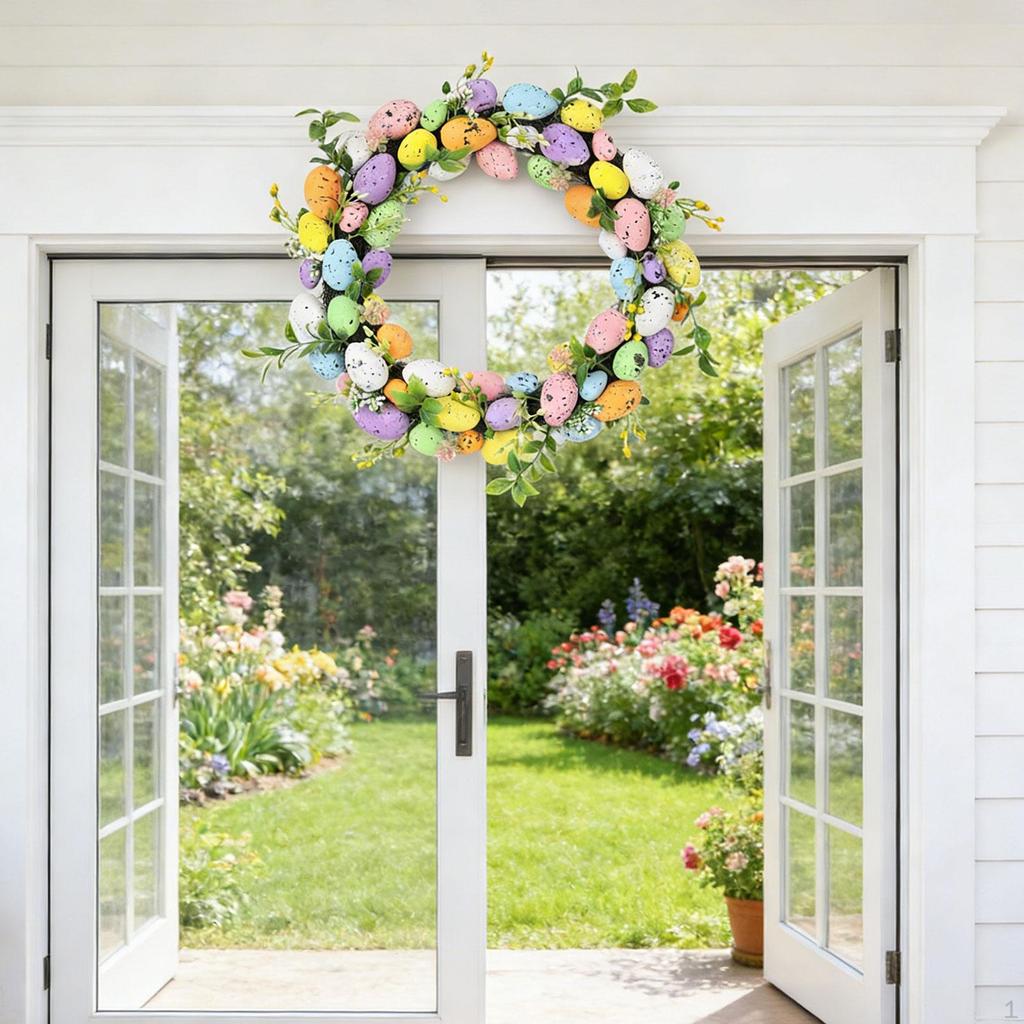 Artificial Easter Wreath Spring Front Door Decor Versatile Eggs In Grass Design for