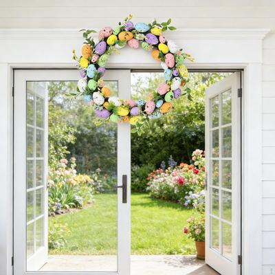 Artificial Easter Wreath Spring Front Door Decor Versatile Eggs In Grass Design for