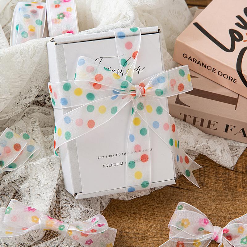 25Y Craft Bow 2.5cm Colorful Dot Beautiful Clear Yarn Ribbons DIY Gift Wrapping Supplies Lightweight Organza Ribbon