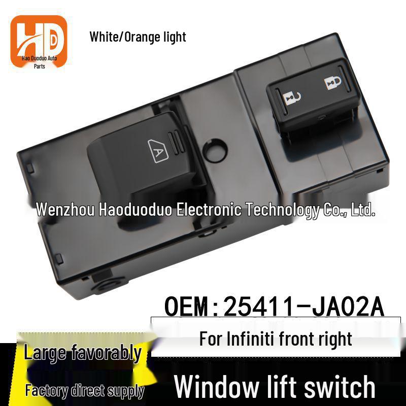 Infiniti 9-Pin Power Window Switch with White and Orange Light (Model: 25411-JA02A) Electric