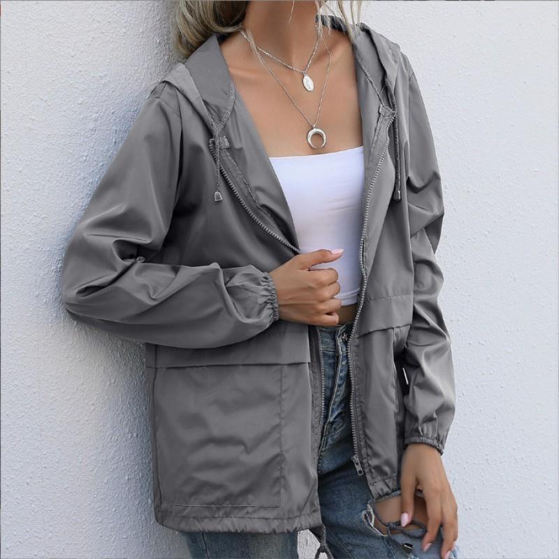 Womens Lightweight Hooded Zip-Up Jacket Hiking Outdoor Rain Protection Sport Casual Wear