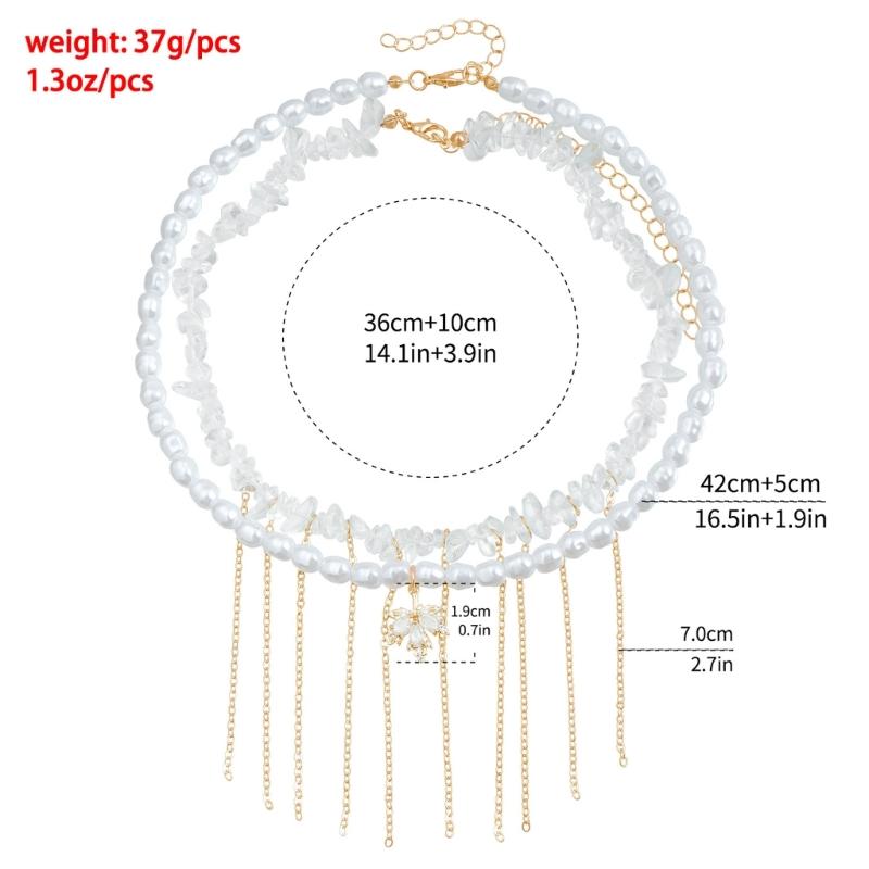 Vintage Pearls Tassels Choker Necklace for Women Elegant Neck Chain Handmade Layered Statement Jewelry Gift