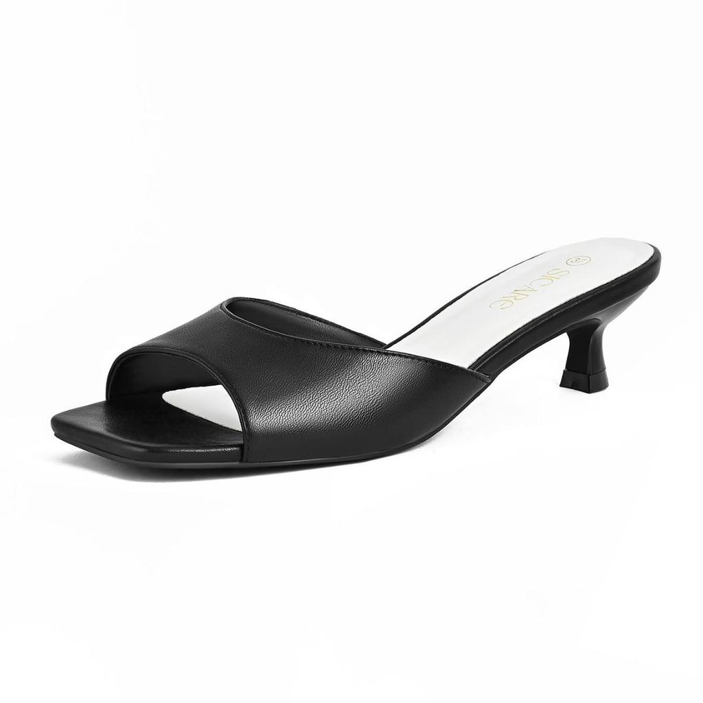 Ciabatte con Tacco Alto Stiletto Punta Quadrata, Design Peep-Toe con Singolo Cinturino, Stile Europeo & Americano, Collezione Primavera/Estate 2026.