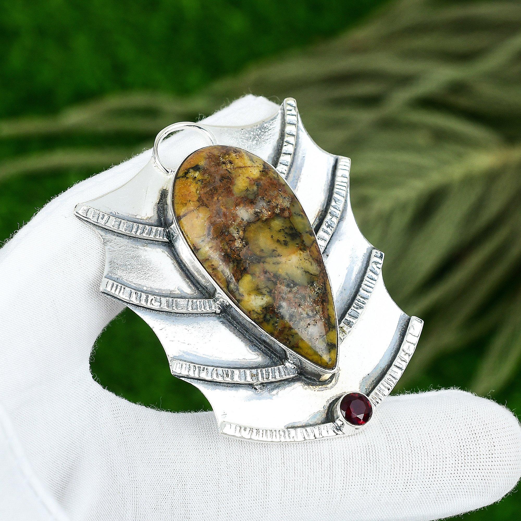 

Natural Yellow Dendrite Opal Bezel Art Deco Pendant Jewelry 925 Sterling Silver