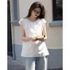 Women's Lightweight Cotton Poplin Split Neck Flutter Sleeve Blouse