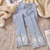 2024 Women's High Waist Light Color Embroidered Flare Jeans: New Chinese Style