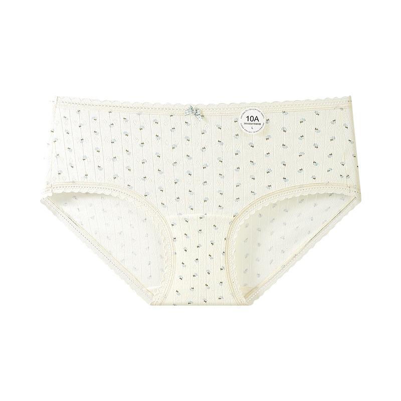 Ladies Spring and Autumn Fresh Small Floral Pure Cotton 10A Antibacterial Extension Crotch Breathable Briefs