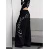 Womens Black Wide Leg Sweatpants With Rhinestone Embellishment Streetwear Loose Fit Joggers Dance Casual Wear