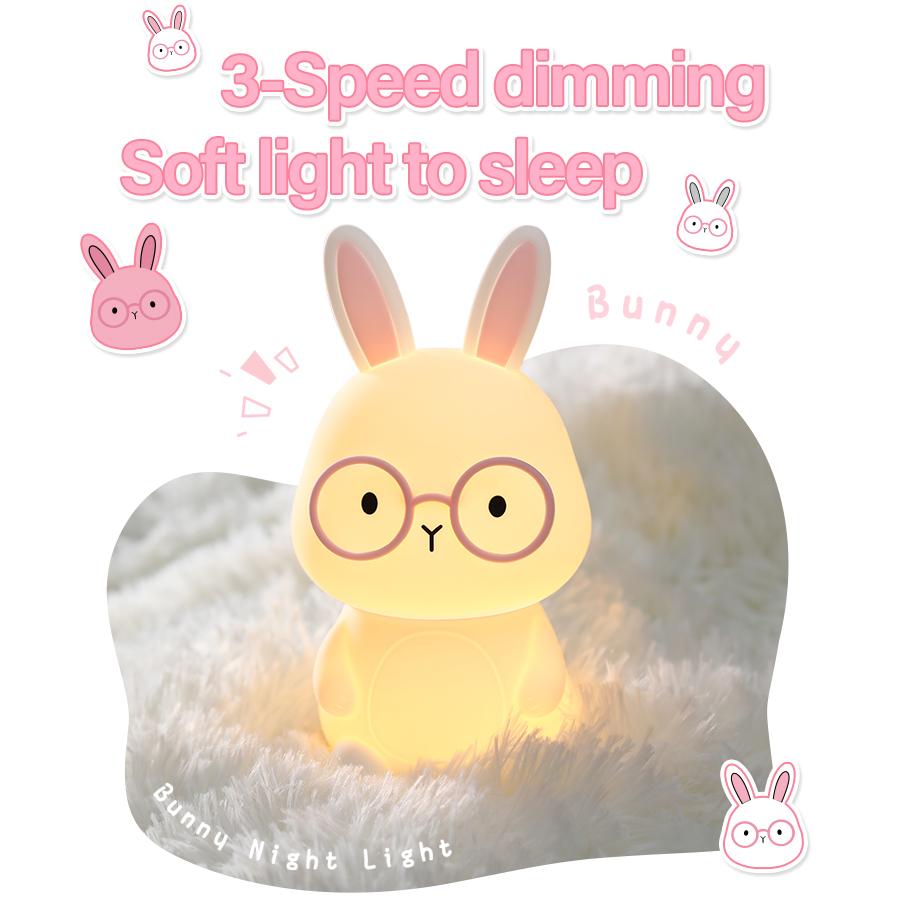 Warm Light Eye-care Funny Rabbit Night Light Touch to Light up Soft Silicone Can Be Pressed Cartoon Decorative Light Stress Reli
