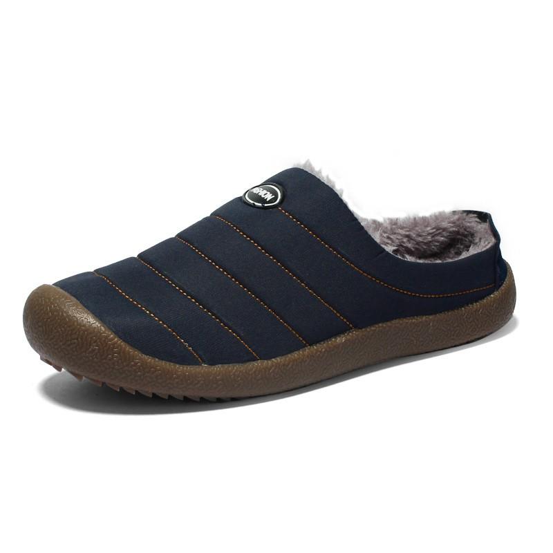 Warm Fleece-Lined Indoor Slippers Men Women Winter Home Shoes Rubber Sole Non-Slip Cotton Upper Large Size