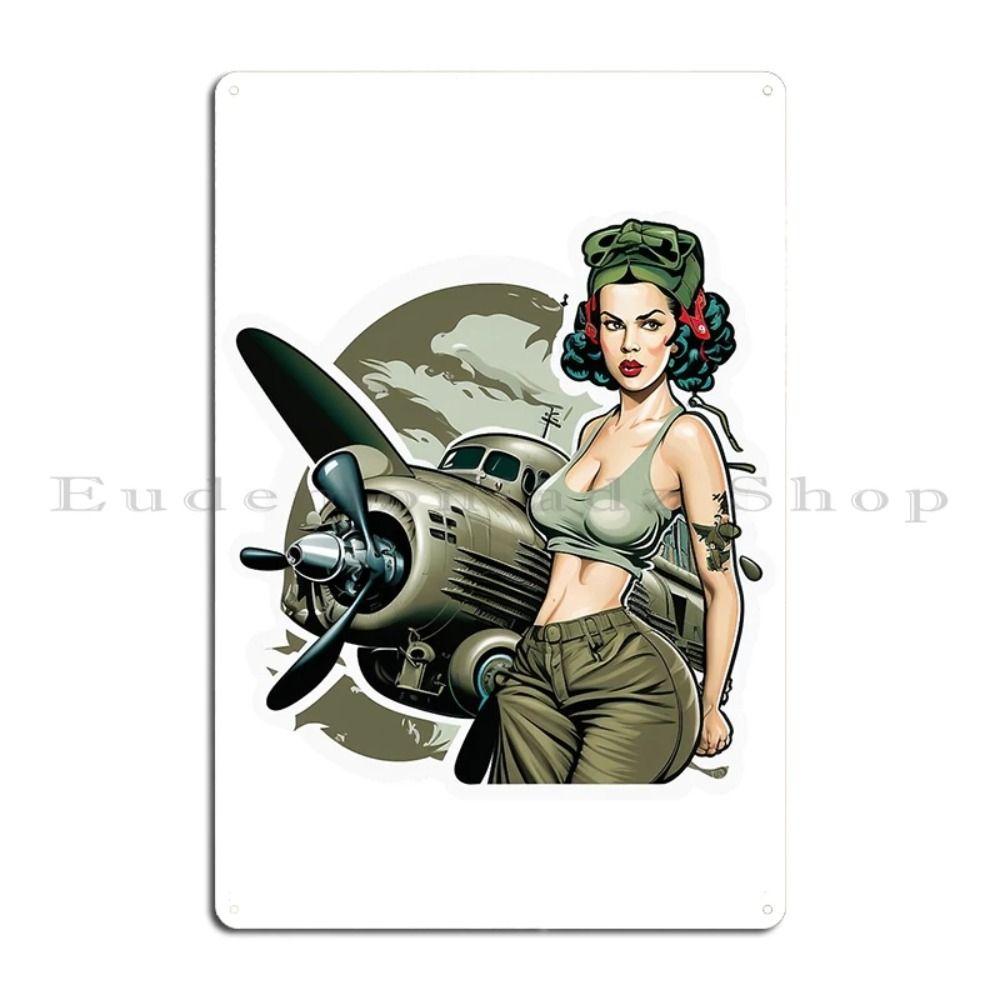 Vintage Military Pinup Girl Metal Tin Sign Wall Decor 20x30cm