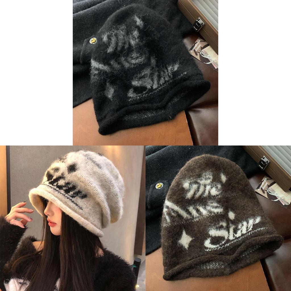 Wool Blend Knit Hat With Letter Print For Winter Warmth And Casual Style