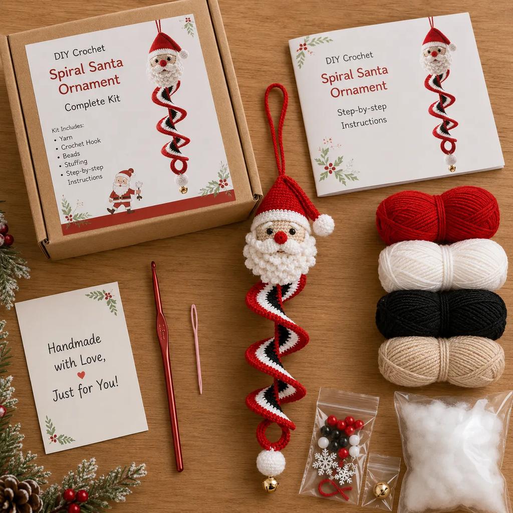 Christmas Crochet Spiral Ornament DIY Kit Handmad Kit Snowman Santa Tree Hanging Pendants Beginner Xmas Home Decor Holiday Gift