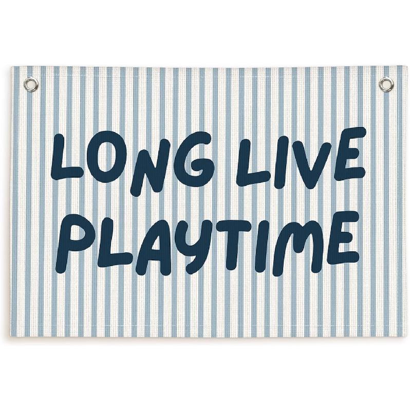 Lacama Vintage Blue Long Live Boyhood Boys Room Decor, Boy Nursery Decor, Linen Banner Wall Hanging Canvas Banner Flag Decor for Toddler Boy Room