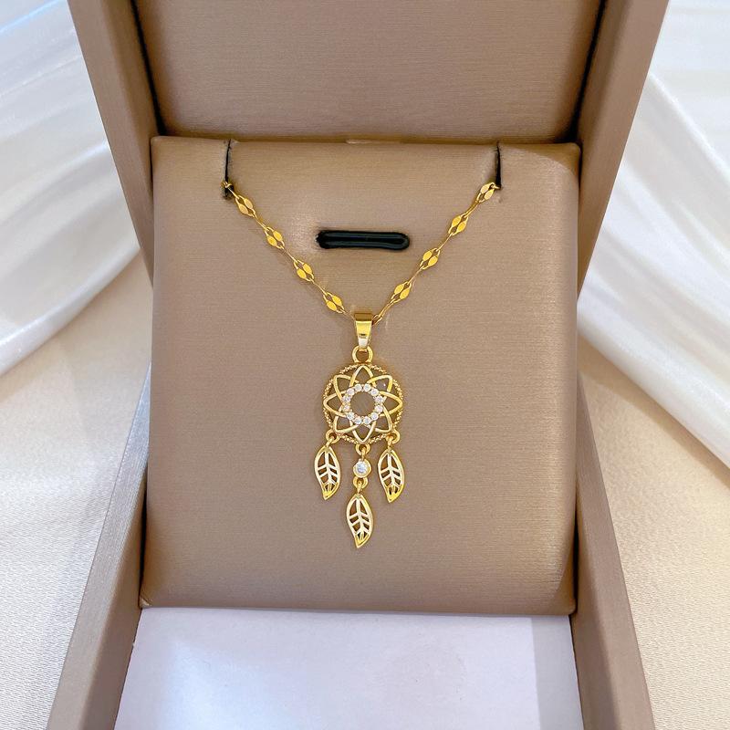 Feather Tassel Pendant Necklace for Women 2023 New Stainless Steel Chain Necklace Fashion Party Jewelry