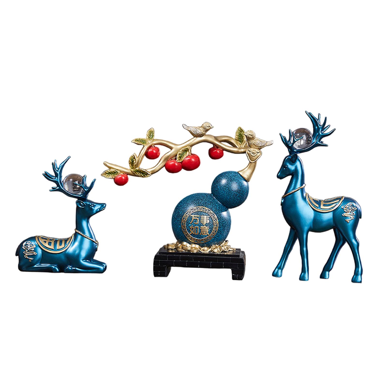 

3x Gourd Deer Statues Set Decorative Figurines Collectible Prosperity Sculptures Desktop Ornaments for Living Room Entrance