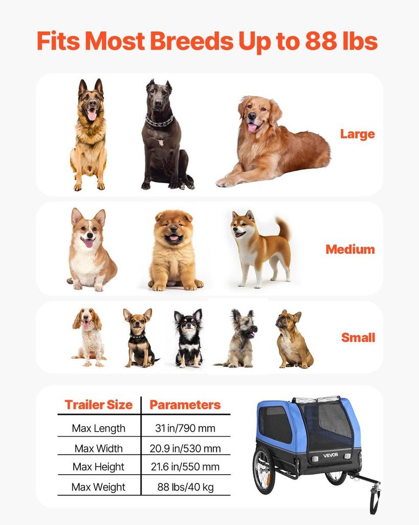 Dog Bike Trailer, Supports up to 40 kg, Pet Cart Bicycle Carrier for Small & Large Dogs, Easy Folding Frame with Quick Release Wheel, Universal