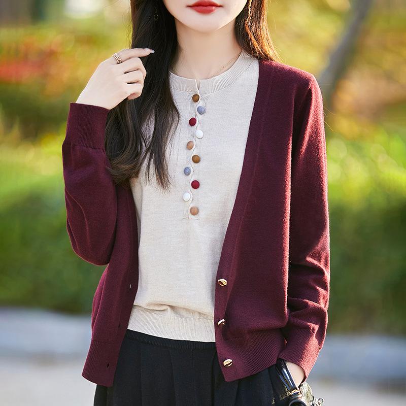 Round-neck Fake Two-piece Knitted Sweater, New Spring and Autumn Collection, Long-sleeved Coat Knitted Sweater
