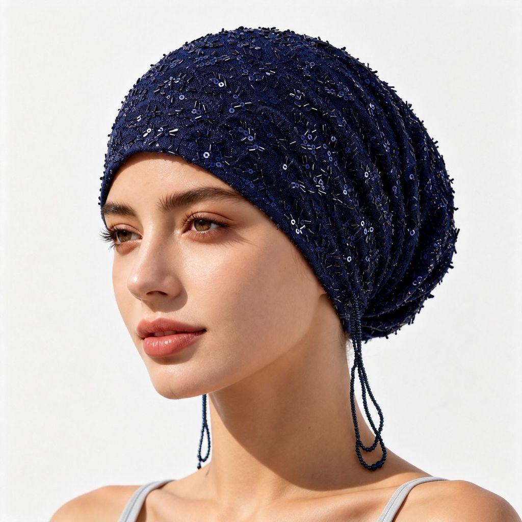 Polyester Beanie Hat With Sequins And Tassels For Casual Wear
