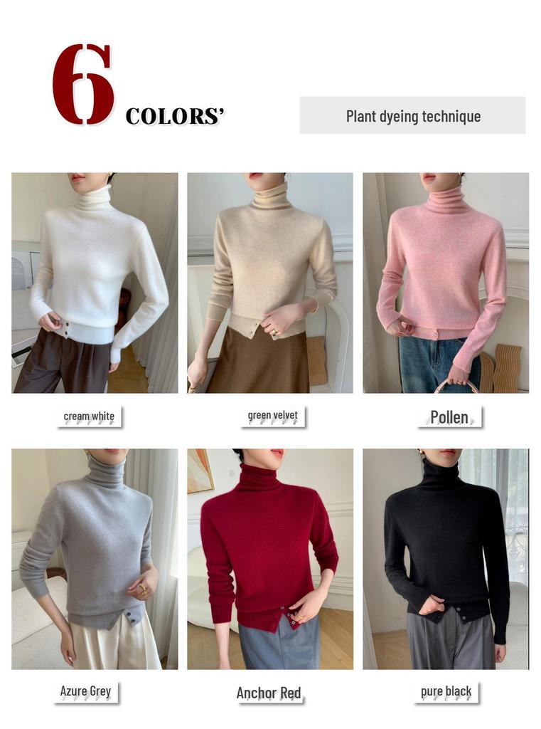 2025 A/W Women's Cashmere High Neck Loose Knit Sweater with Rolled Hem