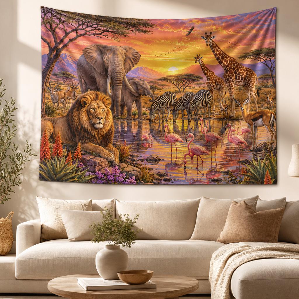 Zebra Flamingo Animal Landscape Tapestry Large Nature Wall Tapestries Boho Aesthetic Room Decor Christmas Gift Ideas