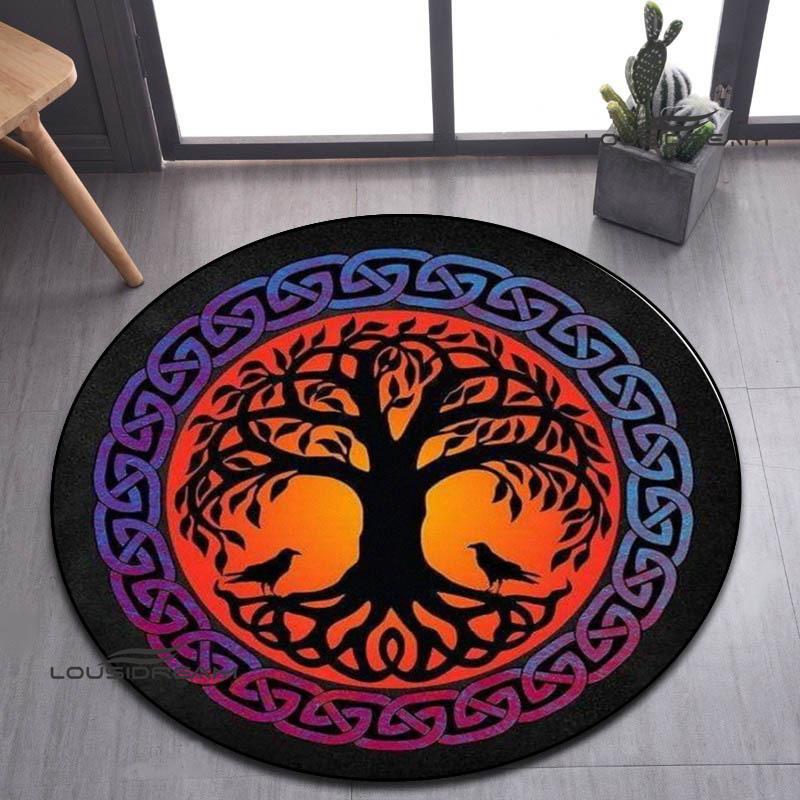 Tree of Life Retro Printed Round Carpet Living Room Bedroom Beautiful Carpet Non -slip Door Pad Floor Mats Birthday Gift