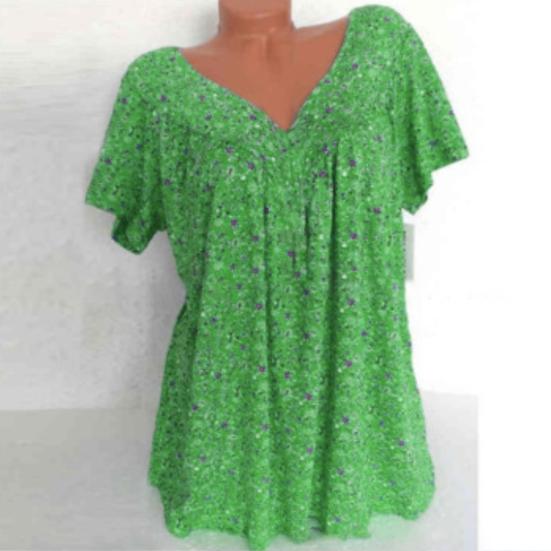 Women T-shirts V Neck Breathable Plus Size Flower Print Summer T-shirts for Daily Wear