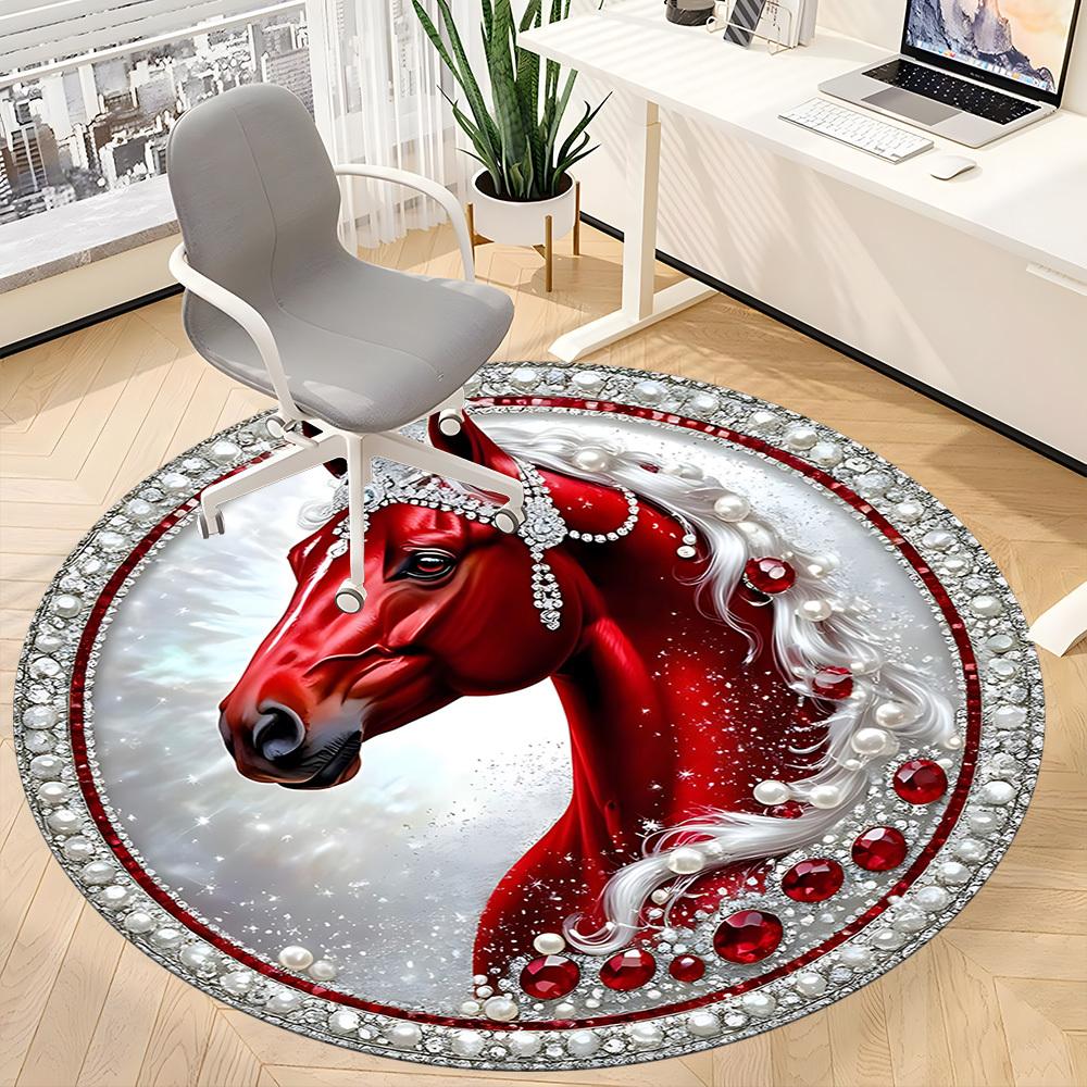 1pc Jeweled Horse Office Round Rug, Non-slip, Soft and Durable Office Rug for Interior Decoration, Perfect for Office, Beautiful Decoration Yy26032400