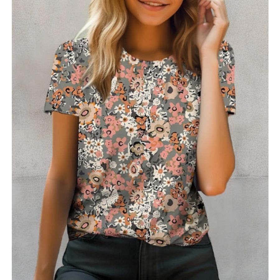 

Футболка с цветочным 3D принтом, летняя женская одежда, топы с круглым вырезом, повседневные футболки с короткими рукавами XL