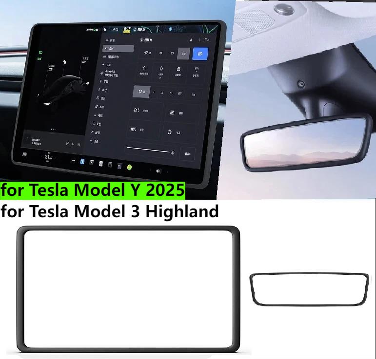 Für Tesla Model 3 Y Juniper Highland 2025 Mittelkonsolen-Armlehnenpolster Kabellose Ladefläche Bildschirm Rückspiegel Schutzrahmen
