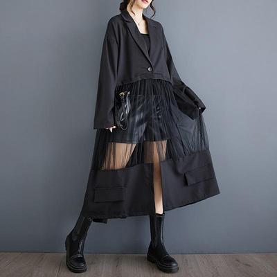 Uzun kollu büyük beden Vintage file Patchwork günlük bol Sonbahar İlkbahar kadın blazer Ceket
