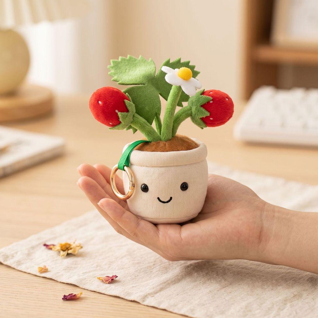 Cute Plush Fruit Plant Pot Ornament Keychain With Strawberry And Orange For Gift And Decoration