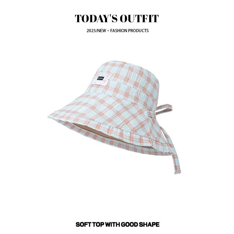 Fashionable and Versatile Traveling To Show Off Your Face  Small UV Protection  Large Hat  Sun Protection  Thin Plaid Fisherman's Hat  Women