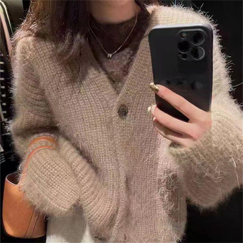 Korean Style V-Neck Loose Knit Cardigan - Soft, Fluffy, Gentle Women's Fashion