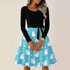 Women's Casual Fashion R-neck Long Sleeved Retro Christmas Print Retro Dress