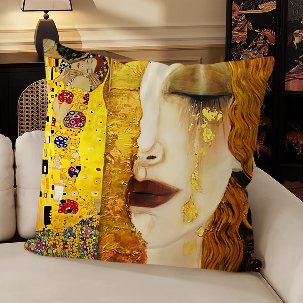 Gustav Klimt Oil Painting Cushion Cover Sofa Living Room Bedroom Headboard Backrest Cushion Square Cushion Nap Time Pillow Case