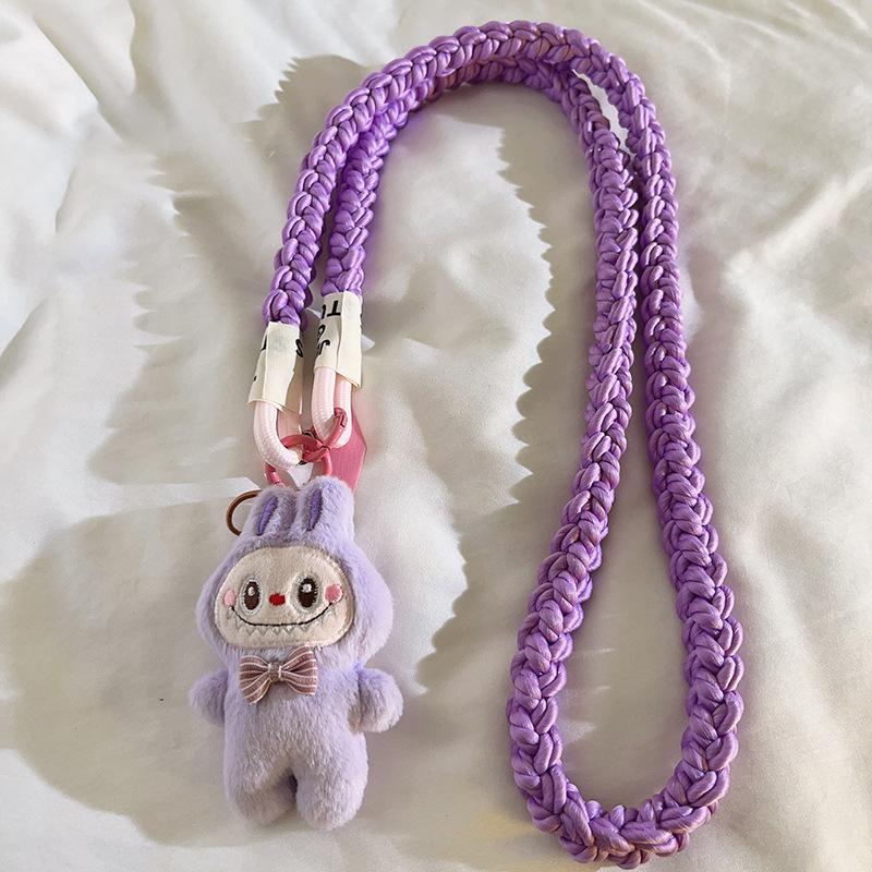 Cute White Labubu Doll Outdoor Travel Mobile Phone Straps Universal Female Accessories with Hanging Chain Lanyard Bag
