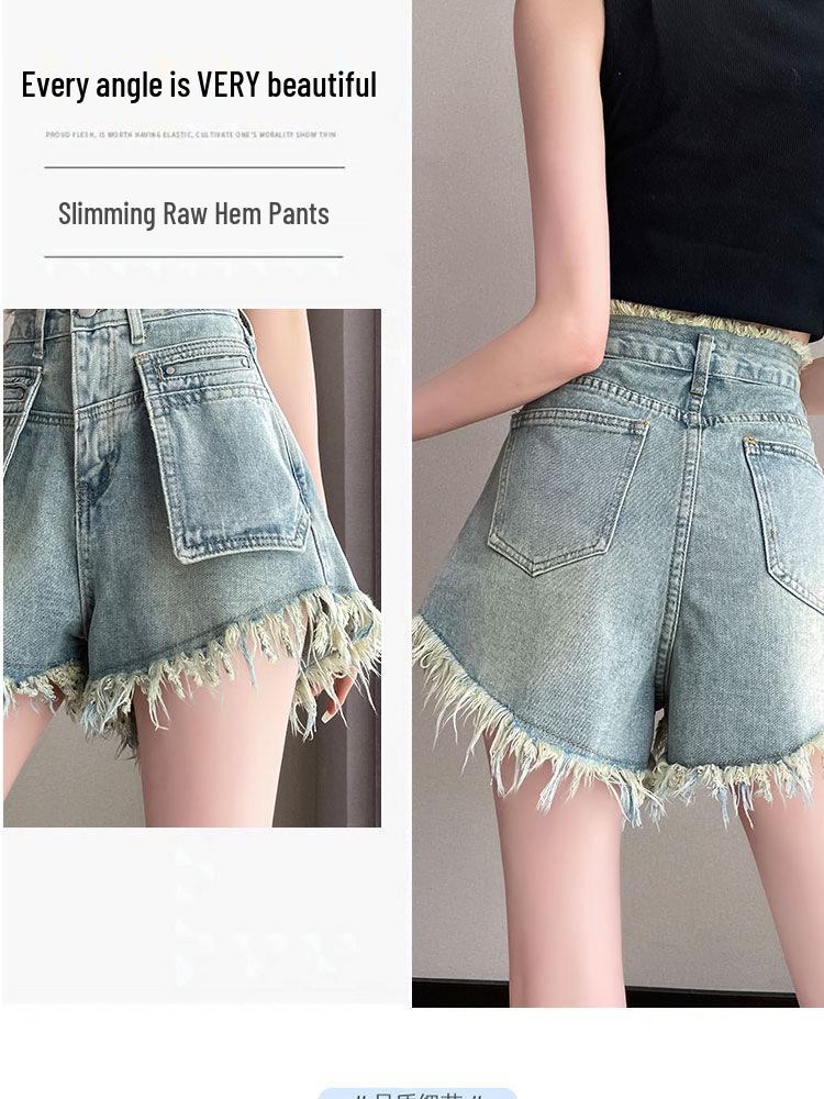 Women's High-Waisted Fringed Denim Shorts - Retro Loose Fit, Wide Leg, Summer Style
