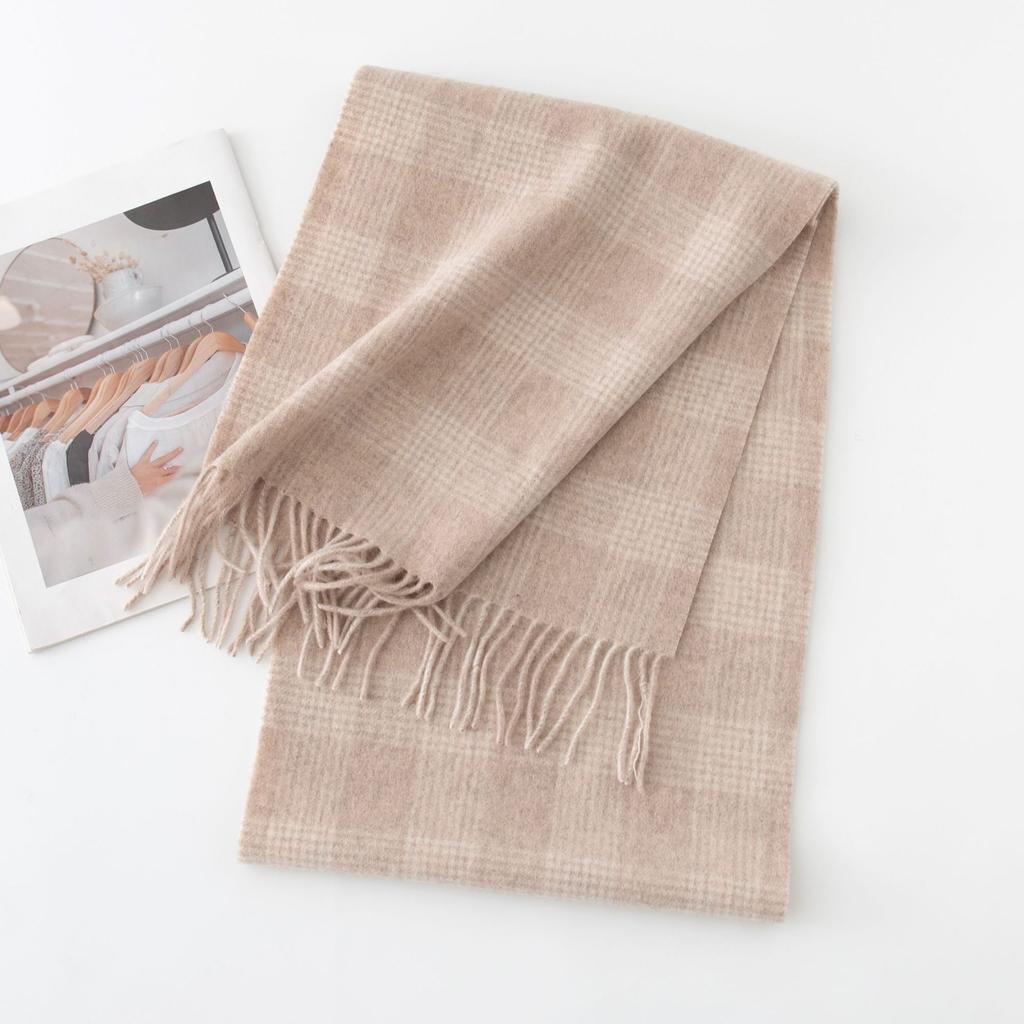 100% Sheep Wool Scarf Winter Warm Premium Thickened Men's Women's Versatile Checkered Wholesale