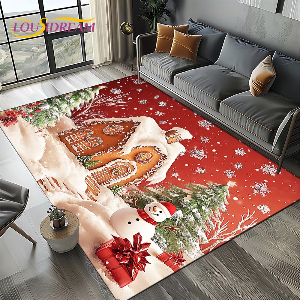 2025 Merry Christmas Tree Santa Claus,New Year Fairy Tale Gift Carpet Rug for Home Bedroom Sofa Doormat Decor,Non-slip Floor Mat