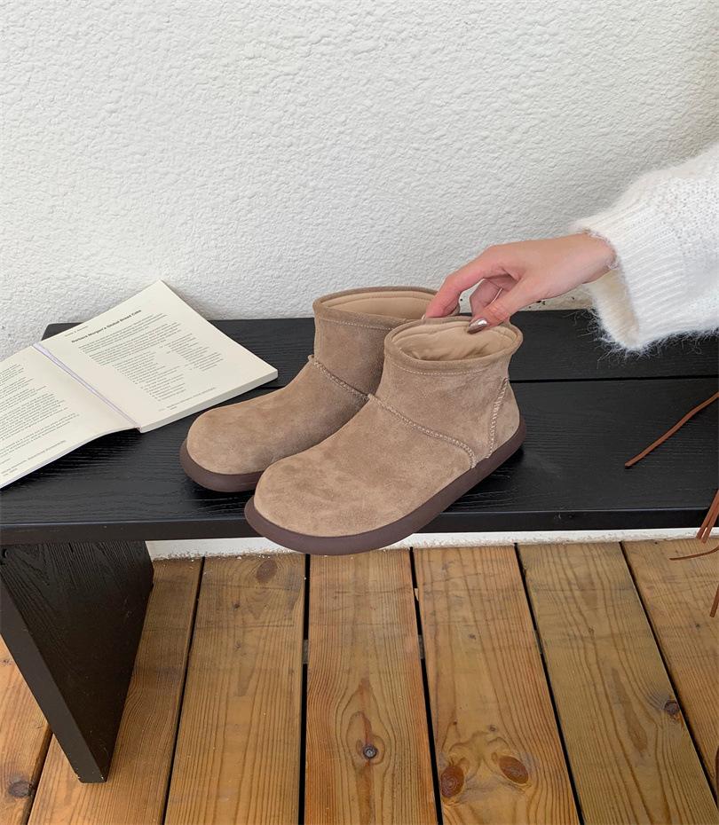 ~ Retro matte leather round head sleeve short boots for women's autumn and winter new fashion versatile thick-soled fashion boots for women