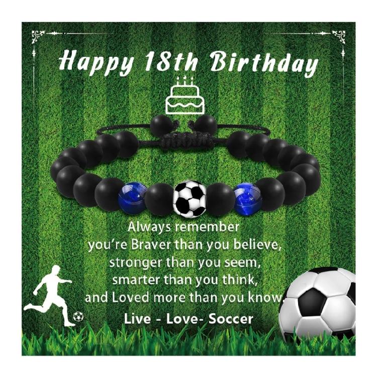 Football Inspired Elastic Bracelet Round Glass Beads Stretch Cord Comfortable Fashion Jewelry for Active Lifestyle
