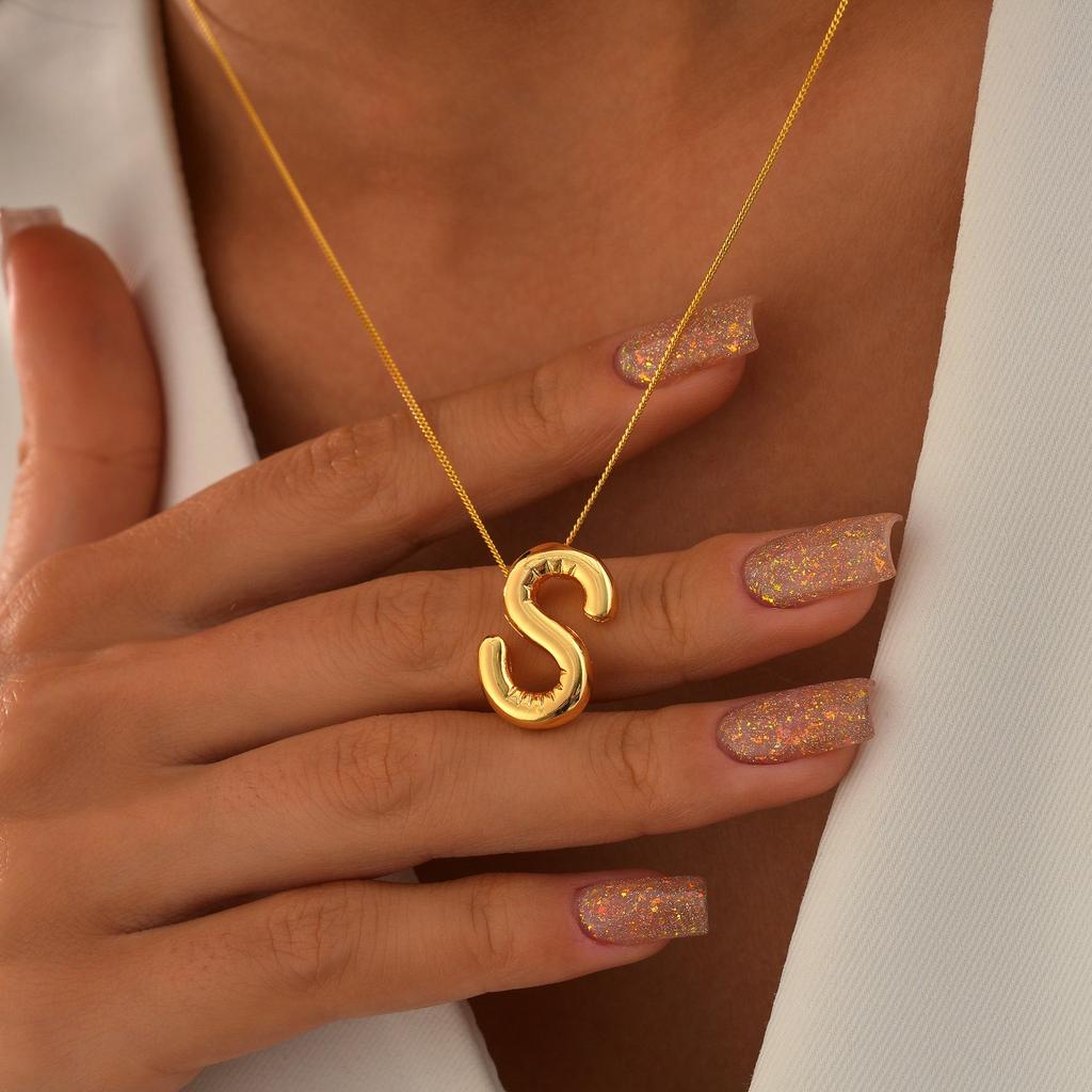 Initial Letter Necklaces For Women Gold Color Stainless Steel A-Z Letter Chunky Necklace Wedding  Christmas Party Jewelry Gift