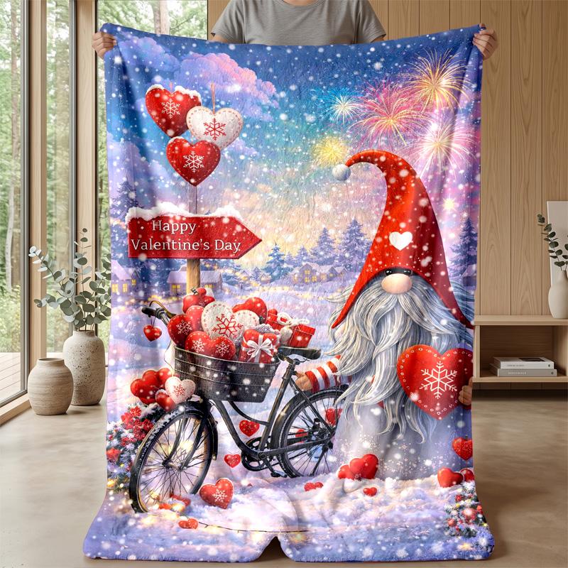 Valentine Gnome Love Truck Theme blanket Lightweight Warm Flannel Blanket Decorative Throw Blanket for Home Decoration