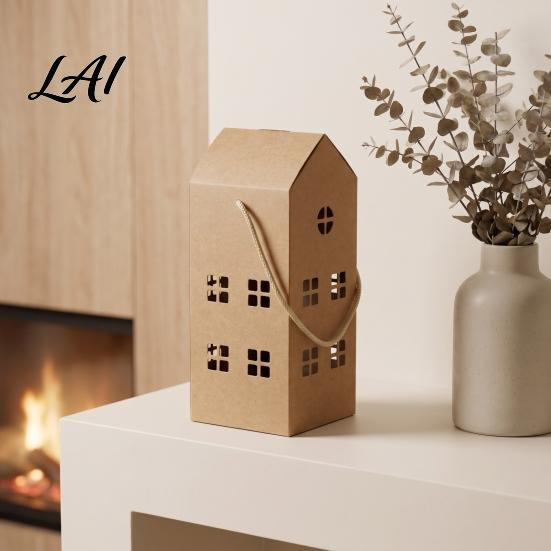 DIY Decorative Gift Containers 10PCS House Shaped Paper Candy Boxes Hollow Design Cardboard Treat with Art And Craft Boxes Handle Easy Assembly