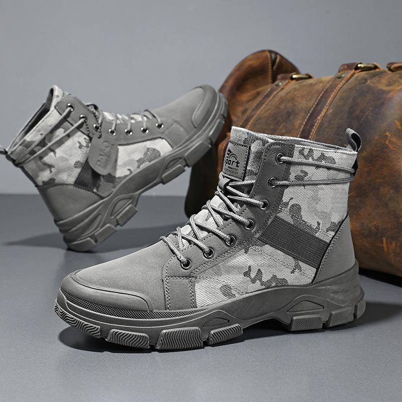 High Top Boots for Men Fashion Camouflage Design Ankle Boots Breathable High Top Canvas Boot Lace-Up Non-Slip Men Platform Boots